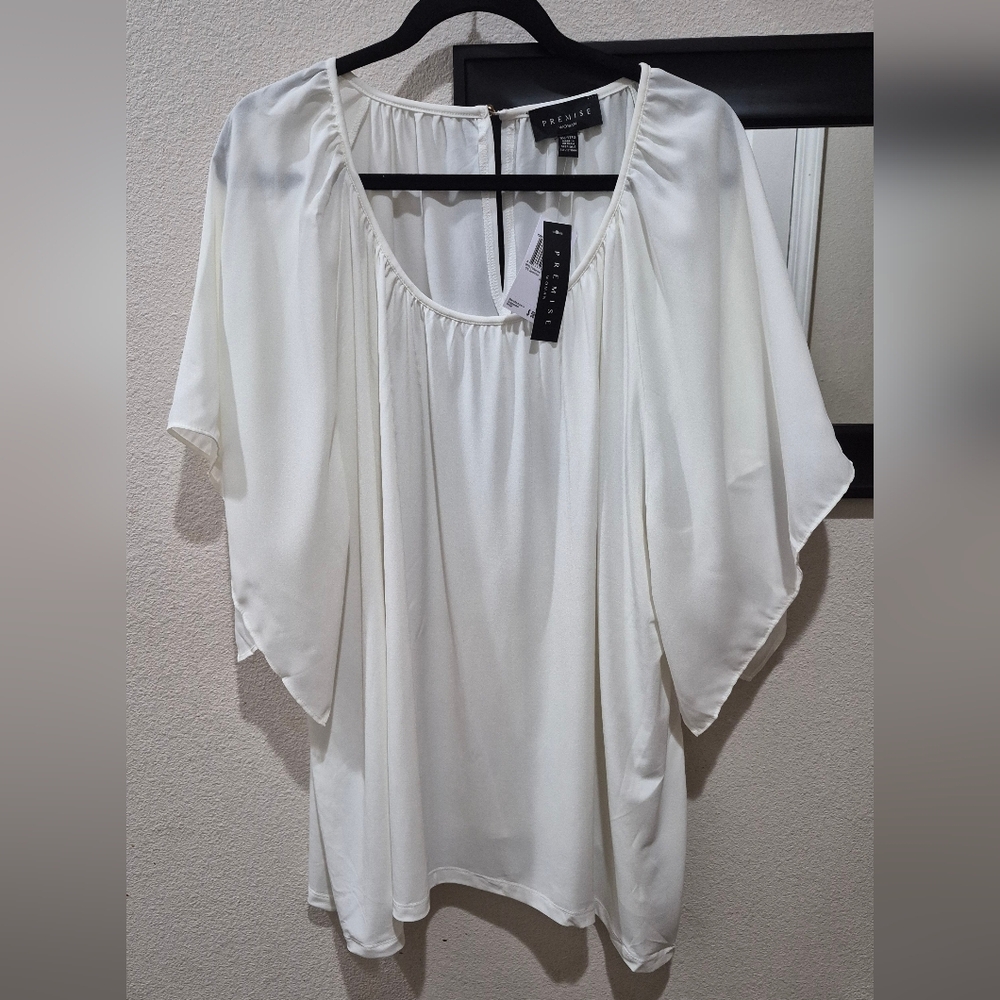 Premise Woman Ivory Flutter Sleeve Blouse 3X NWT
